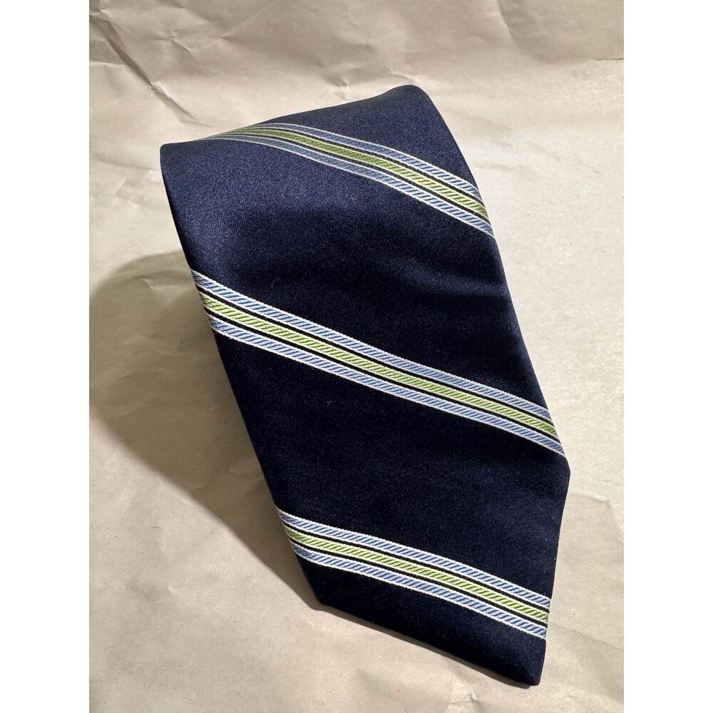 Ike by Ike Behar 100% Silk Striped Tie Hand Tailored USA Blue Stripe 58"x3.25"